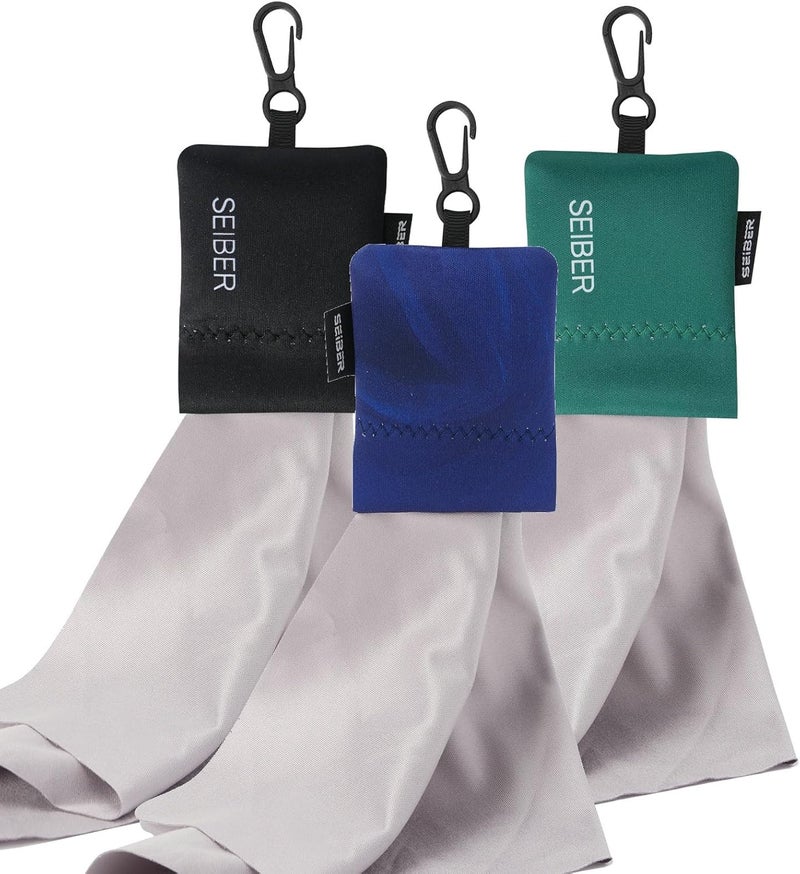 SEIBER Eyeglass Cleaning Microfiber Cloth,7 x 7 inch Glasses Cloth for Sunglasses,Laptops, Cameras,Screen- with Neoprene Pouch,Self-Closing Bottom(3PCS,BKBlueGRN) - Image 1